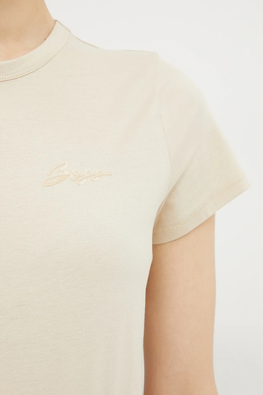 Βαμβακερό μπλουζάκι BOSS Orange γυναικείο, χρώμα: μπεζ, 50541343 φωτογραφία