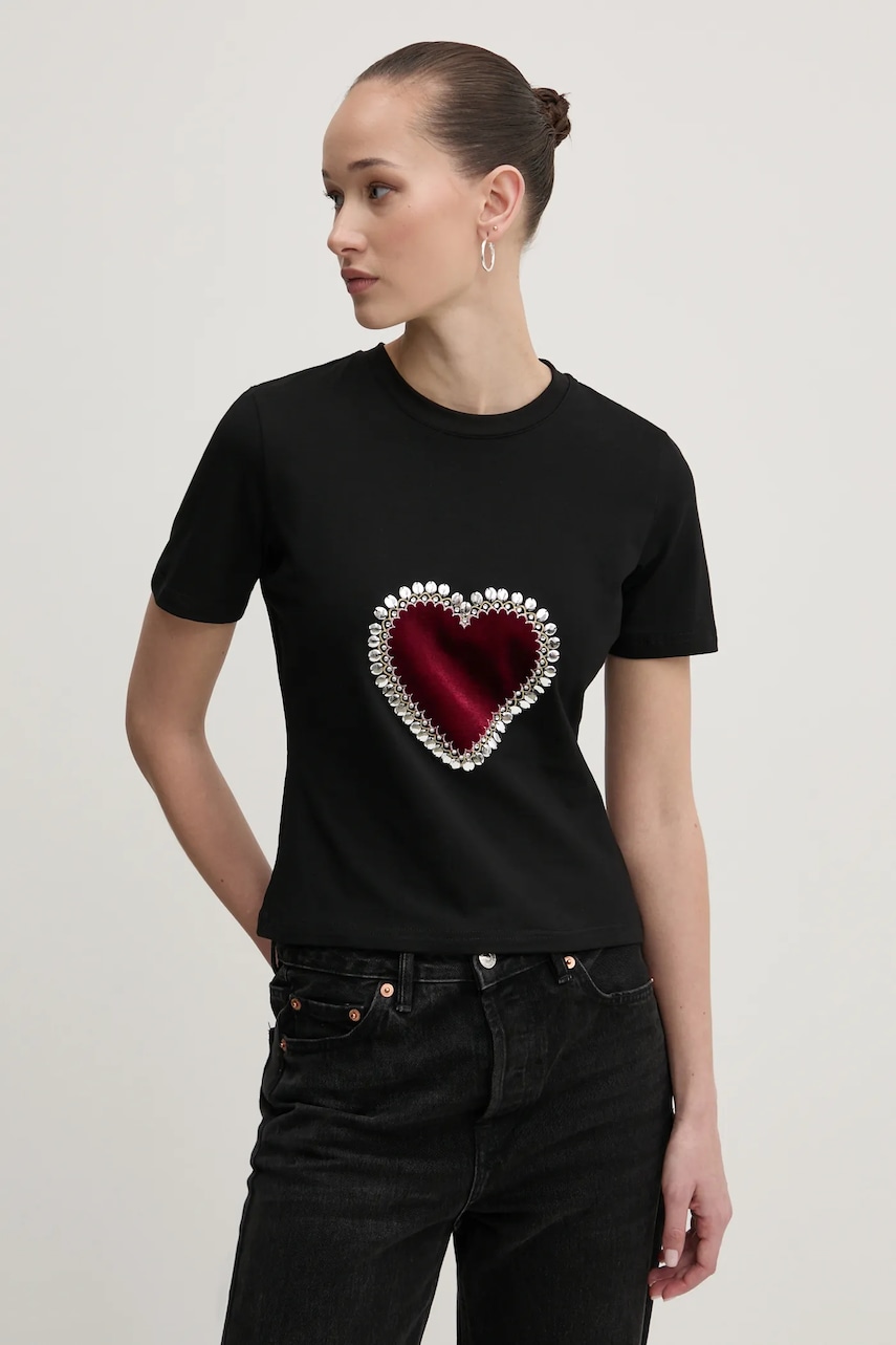 Never Fully Dressed tricou Heart Baby femei, culoarea negru, NFDTO1647 Never Fully Dressed tricou Heart Baby femei, culoarea negru, NFDTO1647
