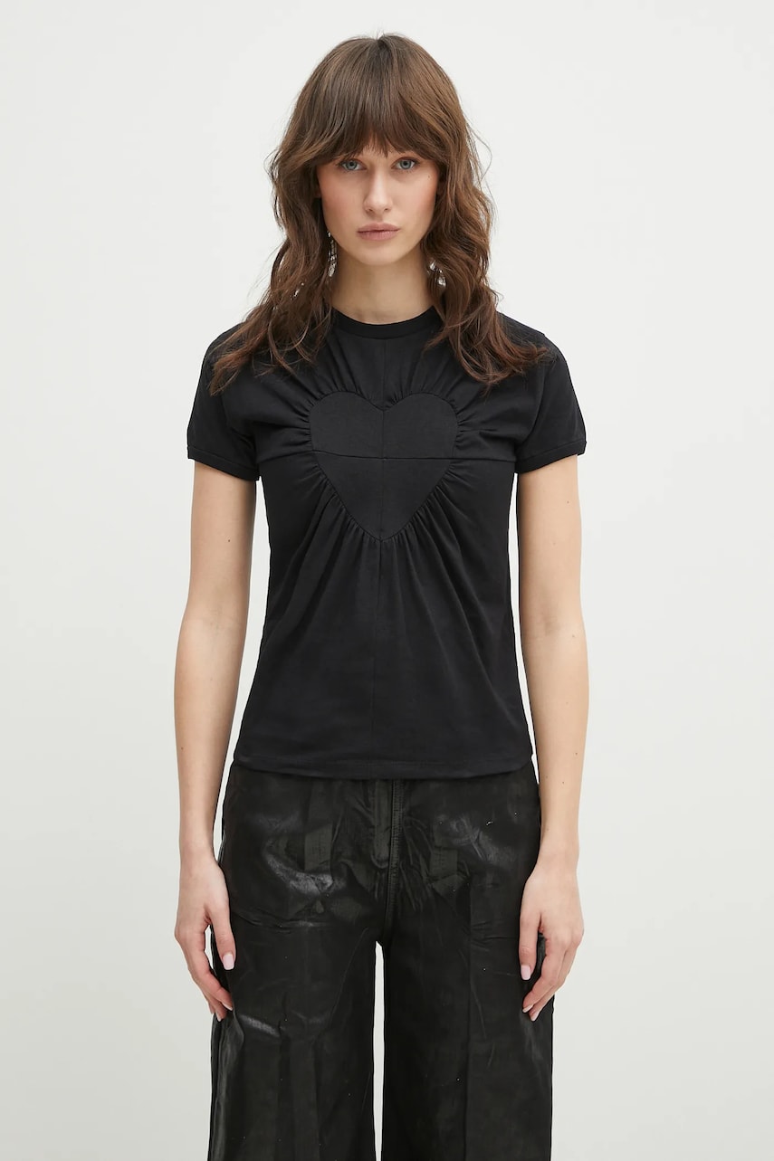 Coperni tricou din bumbac Gathered Heart femei, culoarea negru, COPJS01F5011