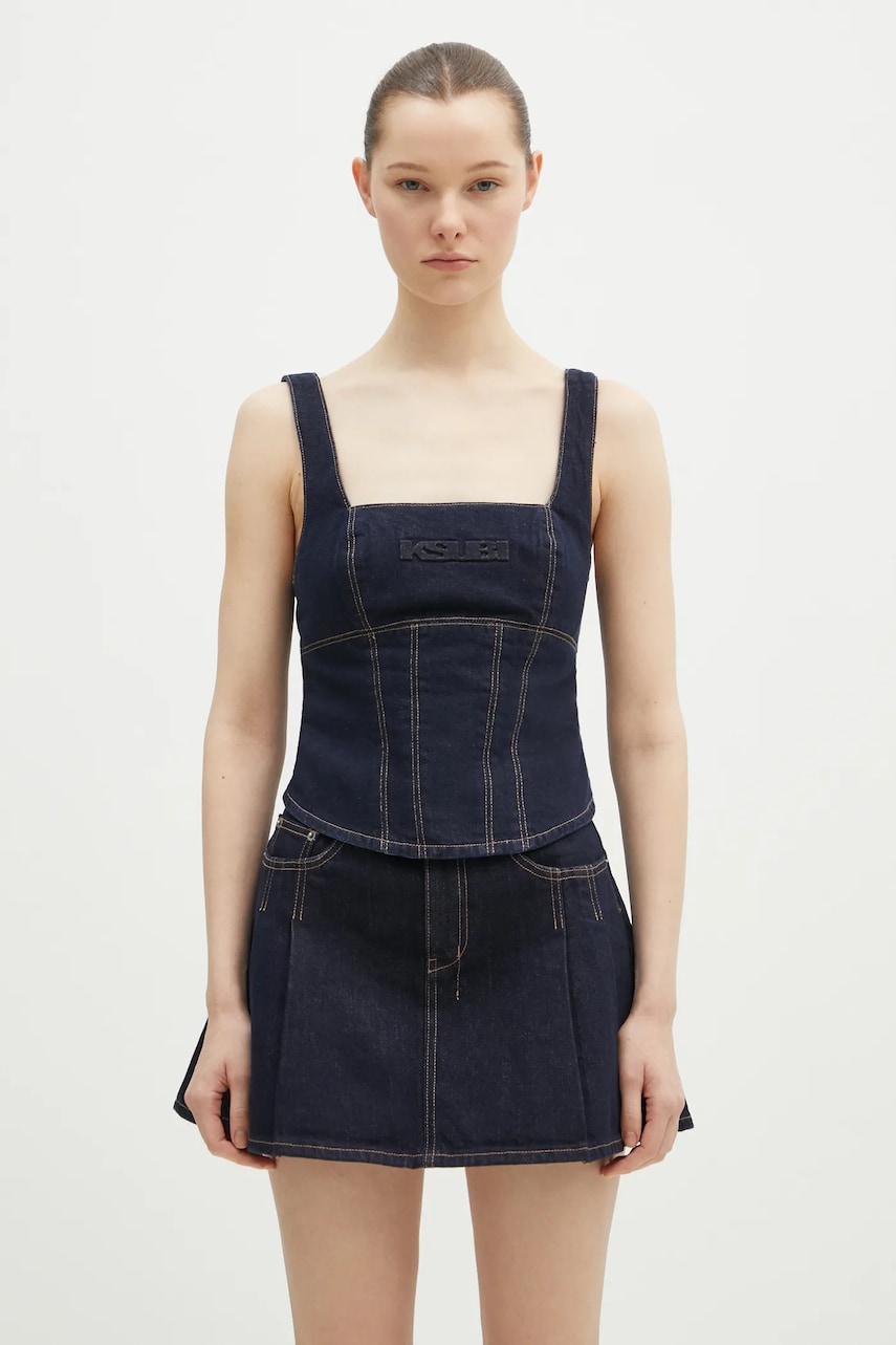KSUBI bluză subțire din denim Hera Bustier Zenith Pop femei, culoarea bleumarin, uni, WPS25FT005