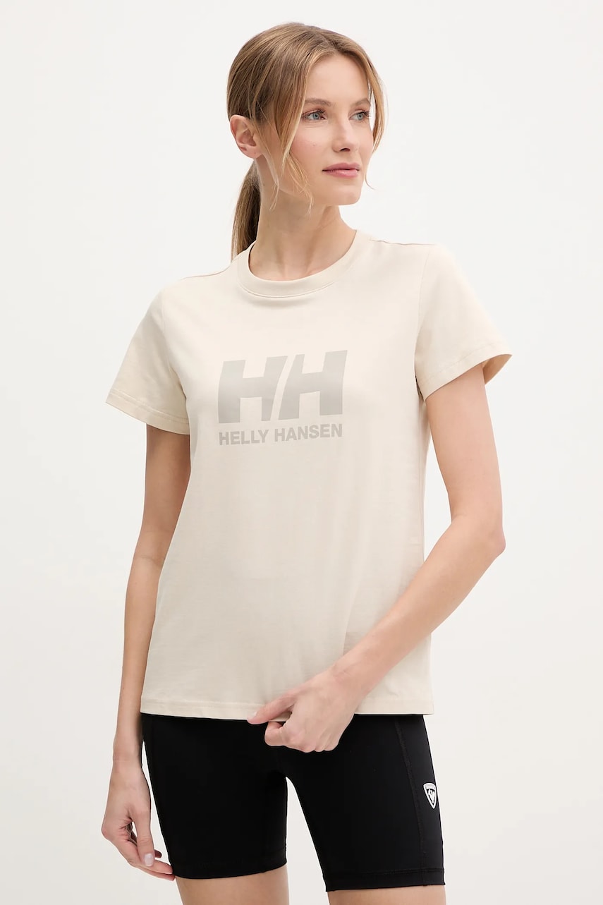 Helly Hansen tricou din bumbac HH LOGO femei, culoarea bej, 54593 Helly Hansen tricou din bumbac HH LOGO femei, culoarea bej, 54593