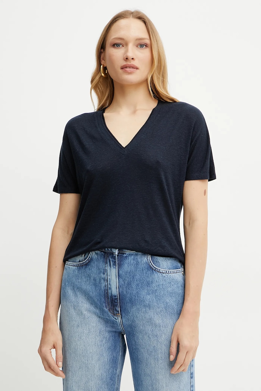 BOSS tricou din amestec de in femei, culoarea bleumarin, 50537543 BOSS tricou din amestec de in femei, culoarea bleumarin, 50537543