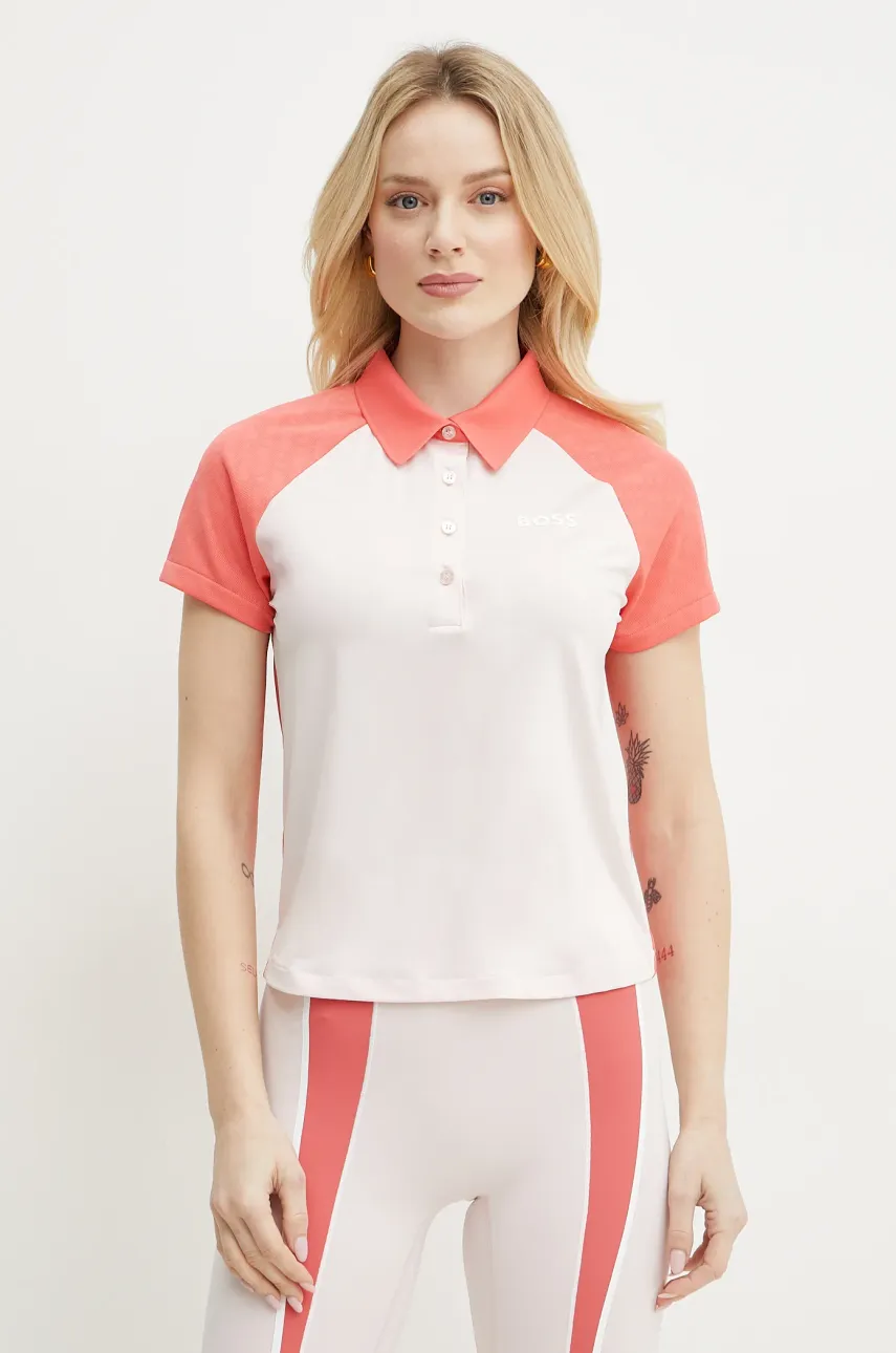 BOSS tricou polo femei, culoarea roz, 50540217