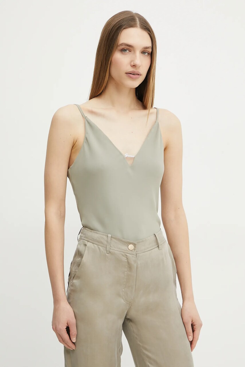 Levně Halenka Guess CAROLINE dámská, zelená barva, hladká, W5GH58 WGLD2