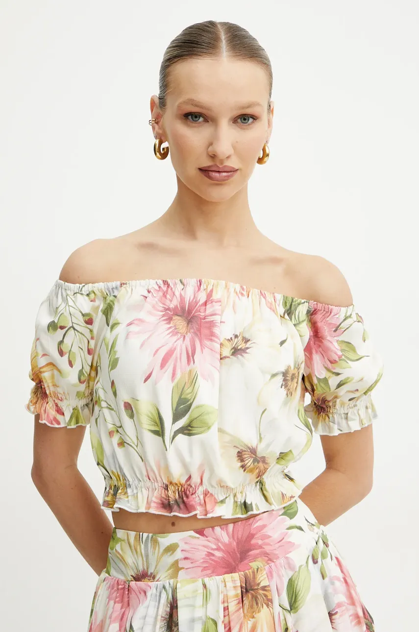 Levně Halenka Guess ELODIE dámská, béžová barva, vzorovaná, W5GH61 WH4S2