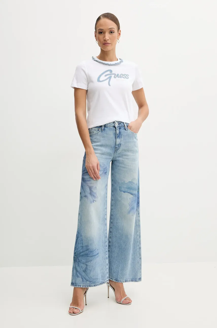 Хлопковая футболка Guess женская цвет белый W5GI03 I3Z14 Хлопковая футболка Guess женская цвет белый W5GI03 I3Z14
