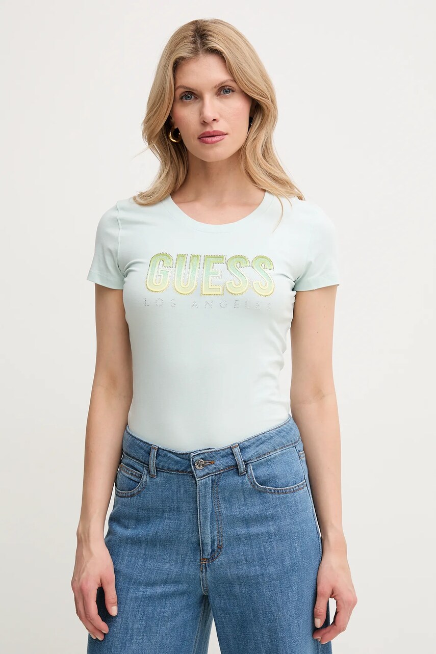 Levně Tričko Guess DEGRADE tyrkysová barva, W5GI14 J1314