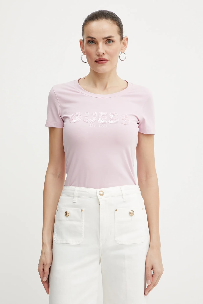 Levně Tričko Guess dámské, fialová barva, W5GI17 J1314