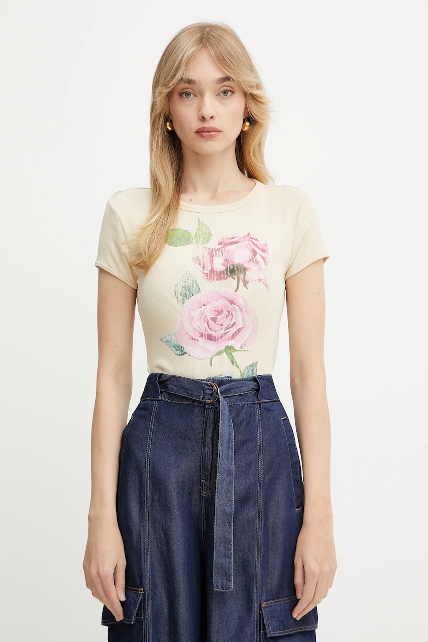 Levně Tričko Guess ROSE dámské, béžová barva, W5GI33 KA0H1
