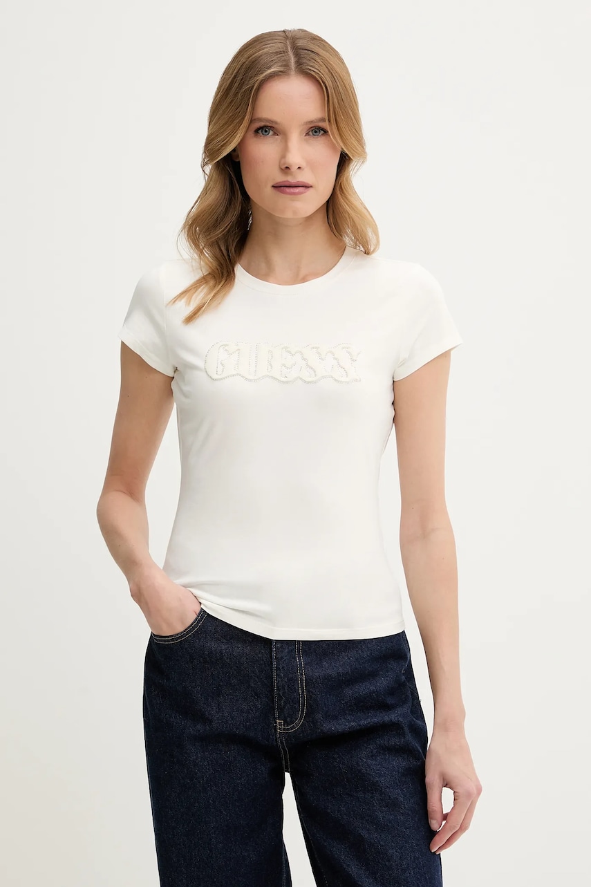 Levně Tričko Guess béžová barva, W5GI42 J1314