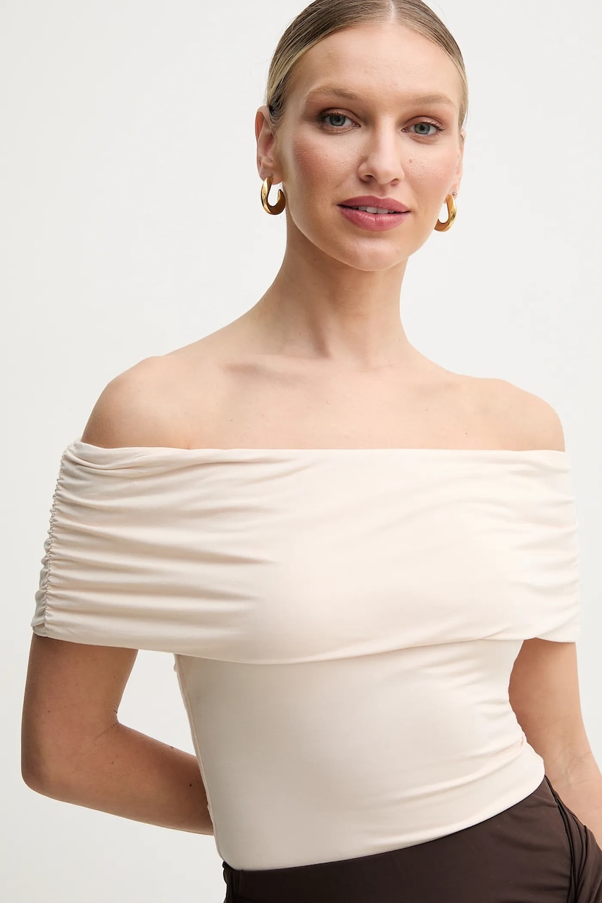 Levně Halenka Guess CHARLOTTE dámská, béžová barva, hladká, W5GP08 KACM2
