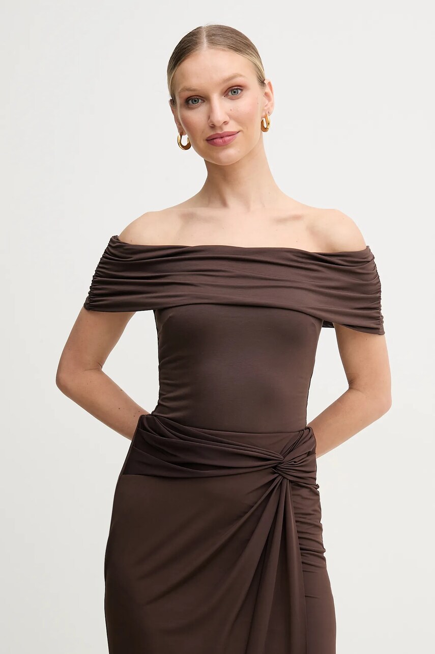 Levně Halenka Guess CHARLOTTE dámská, hnědá barva, hladká, W5GP08 KACM2