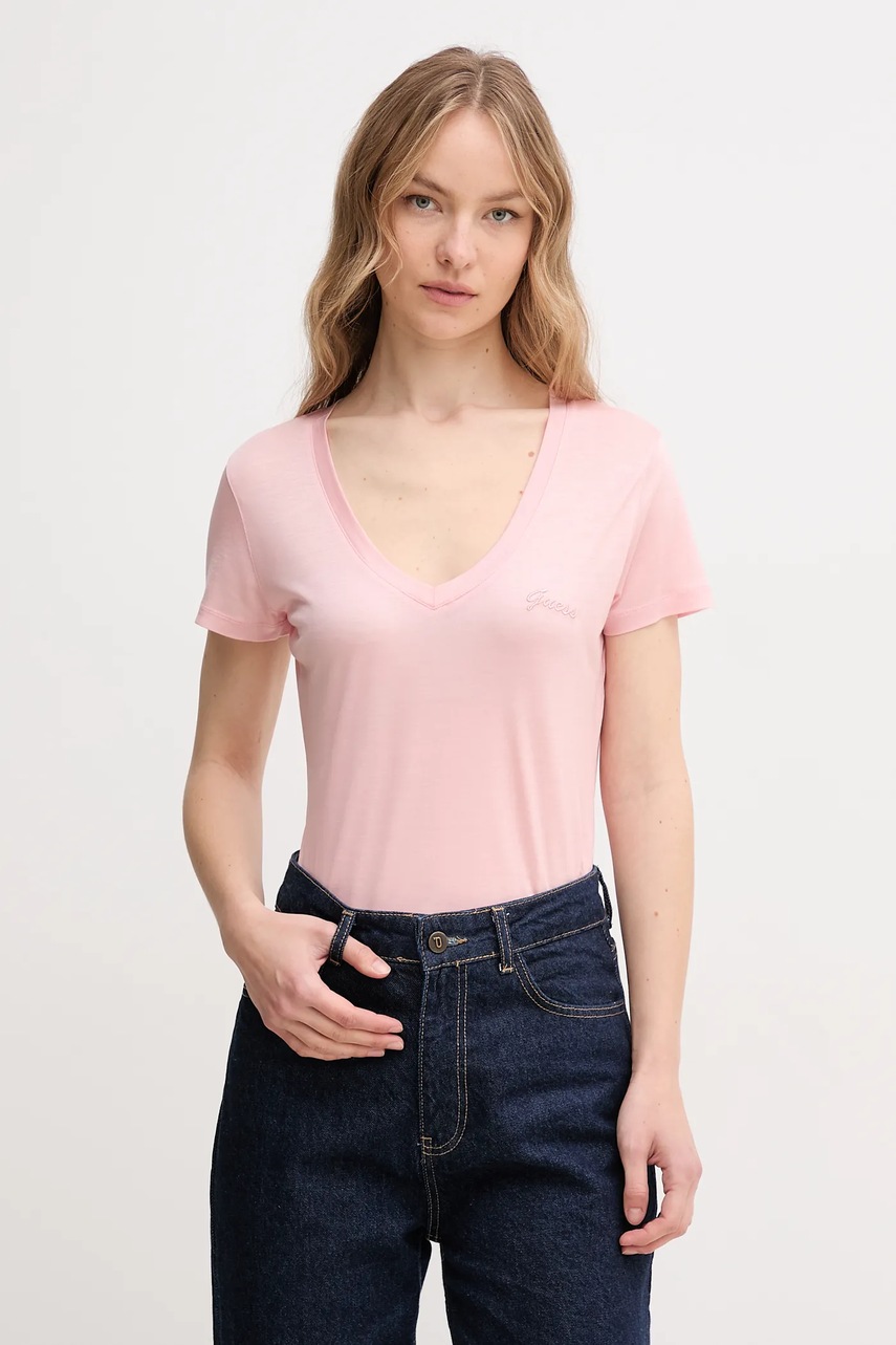 Levně Tričko Guess dámské, růžová barva, W5GP31 KCSX2