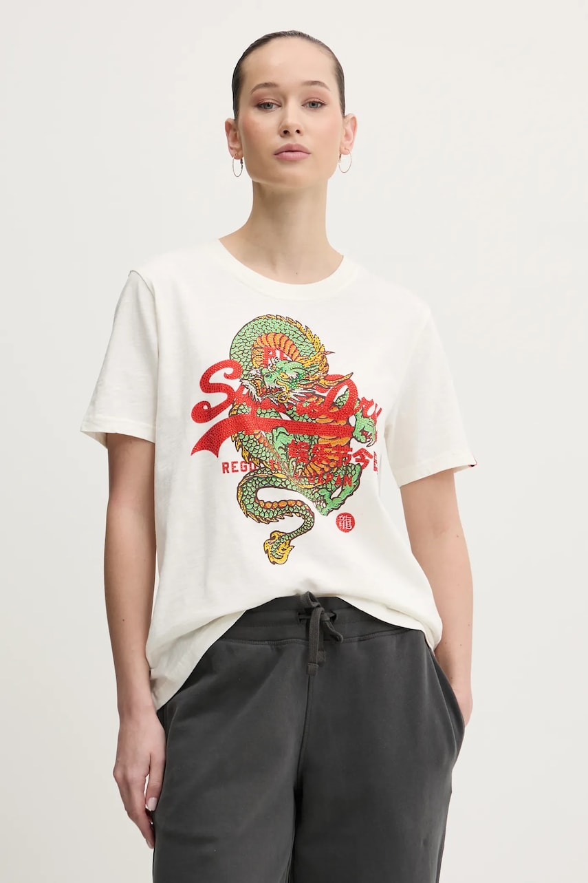 Superdry tricou din bumbac femei, culoarea alb, W1011627A-1FI Superdry tricou din bumbac femei, culoarea alb, W1011627A-1FI