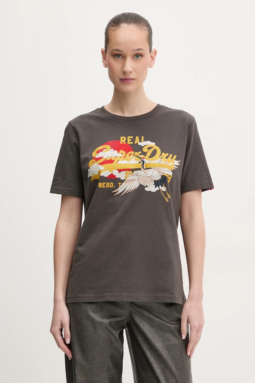 Superdry tricou din bumbac femei, culoarea gri, W1011627A-PKT