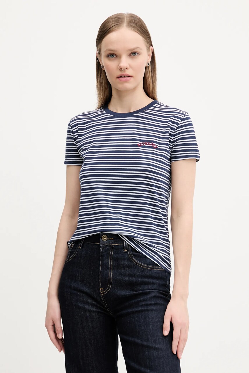 Superdry tricou din bumbac femei, culoarea albastru marin, W1011640A-2JL