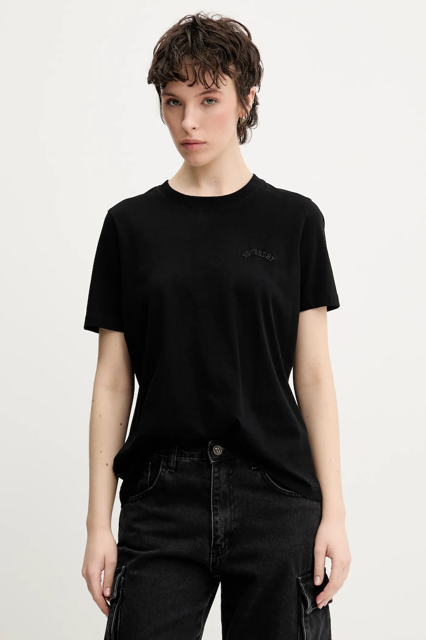 Superdry tricou din bumbac femei, culoarea negru, W1011644A-02A Superdry tricou din bumbac femei, culoarea negru, W1011644A-02A