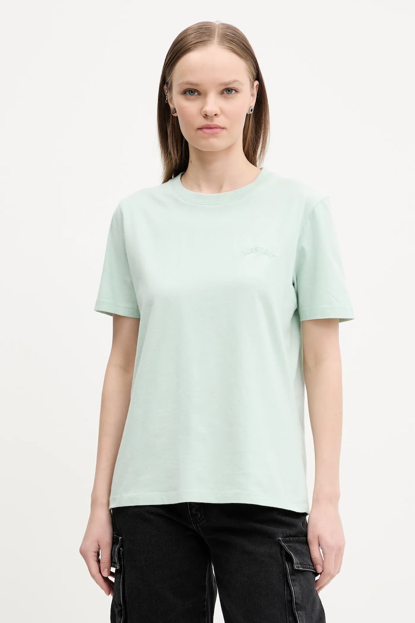 Levně Bavlněné tričko Superdry zelená barva, W1011644A-1WM