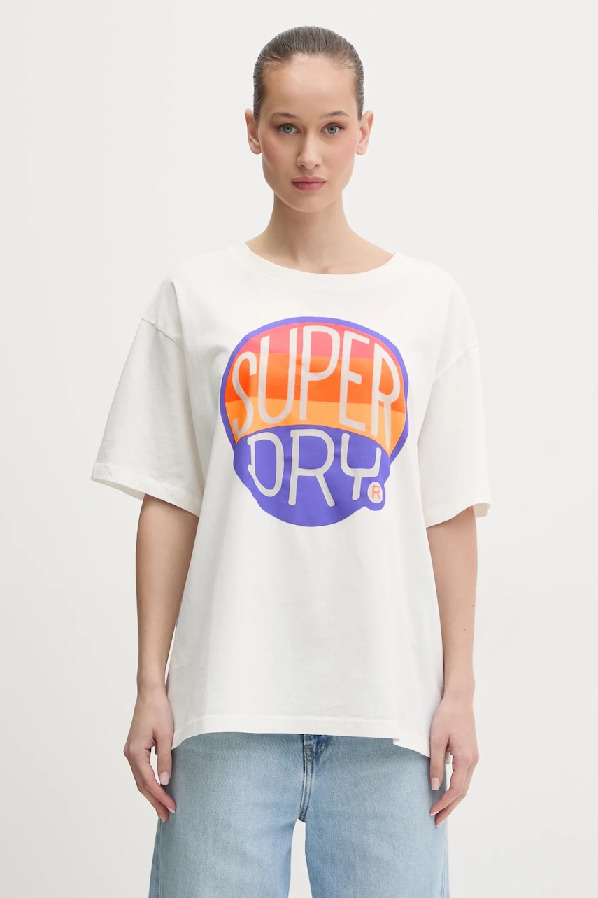 Superdry tricou din bumbac femei, culoarea alb, W1011752A-71D Superdry tricou din bumbac femei, culoarea alb, W1011752A-71D