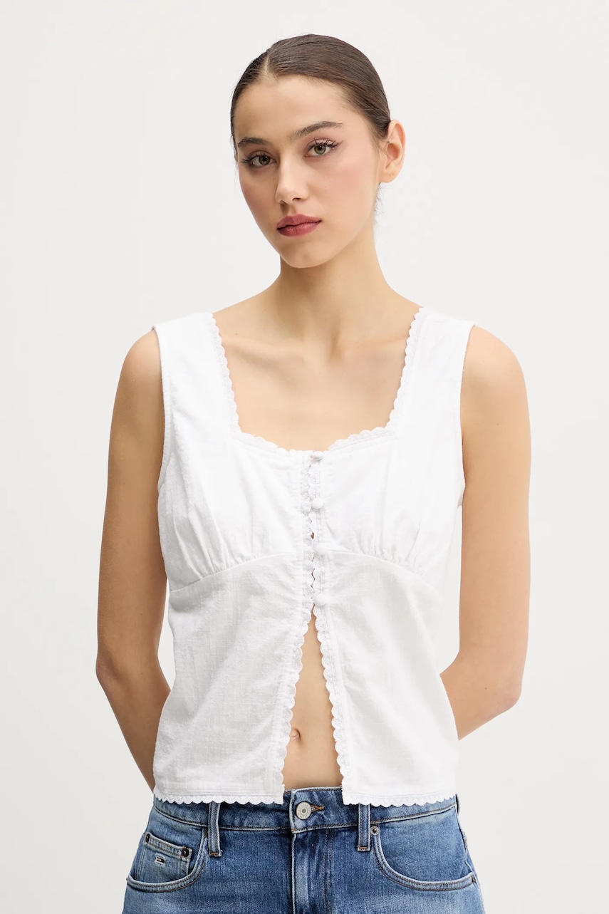 Superdry top din bumbac culoarea alb, uni, W6012019A-04C Superdry top din bumbac culoarea alb, uni, W6012019A-04C
