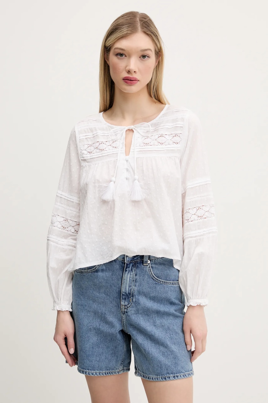 Superdry bluză din bumbac femei, culoarea alb, uni, W6012022A-71D Superdry bluză din bumbac femei, culoarea alb, uni, W6012022A-71D