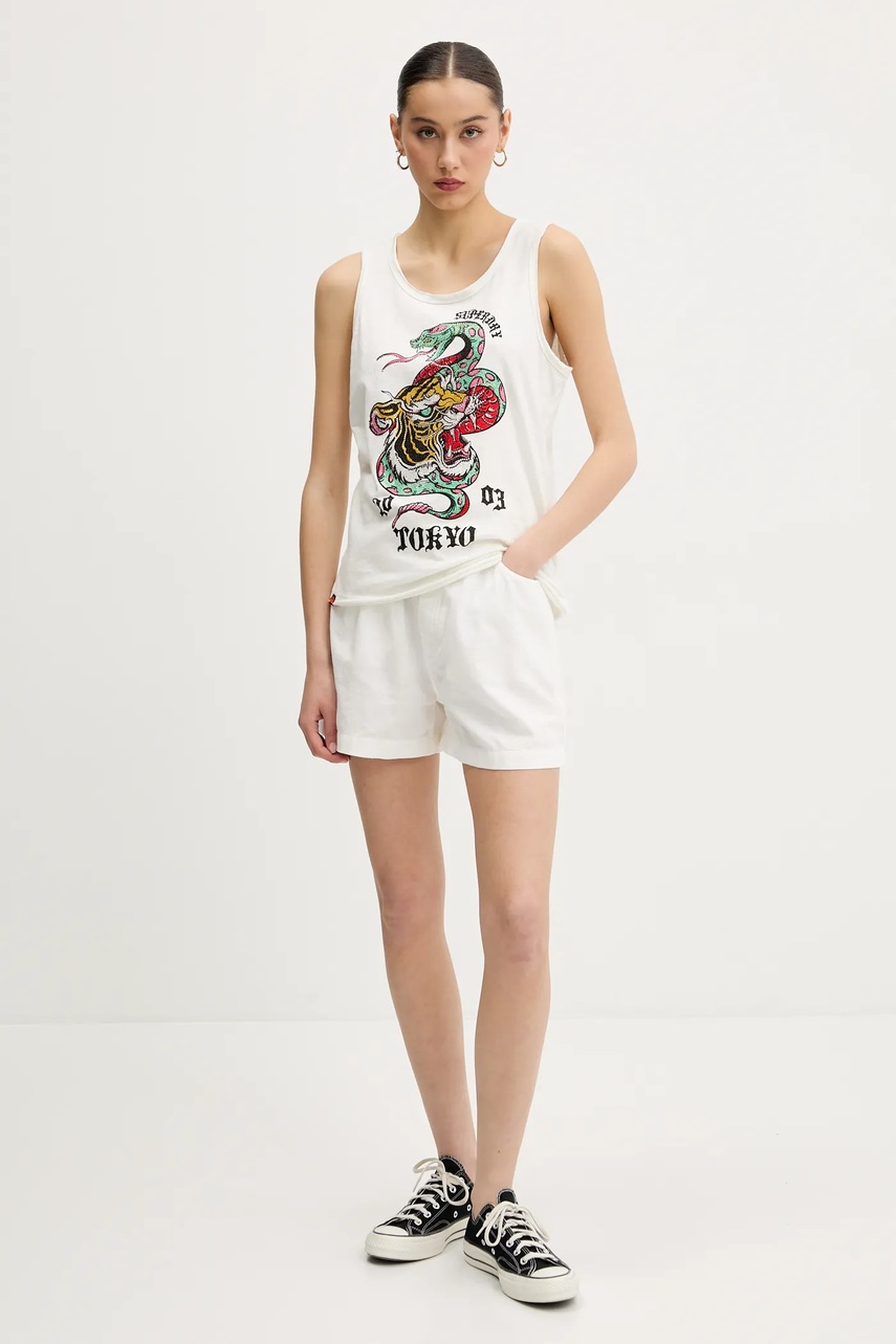 Βαμβακερό τοπ Superdry χρώμα: μπεζ, W6012044A-E8V φωτογραφία