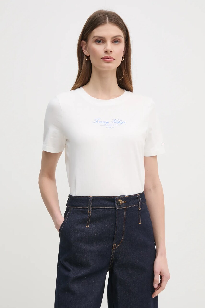 Levně Bavlněné tričko Tommy Hilfiger bílá barva, WW0WW45428