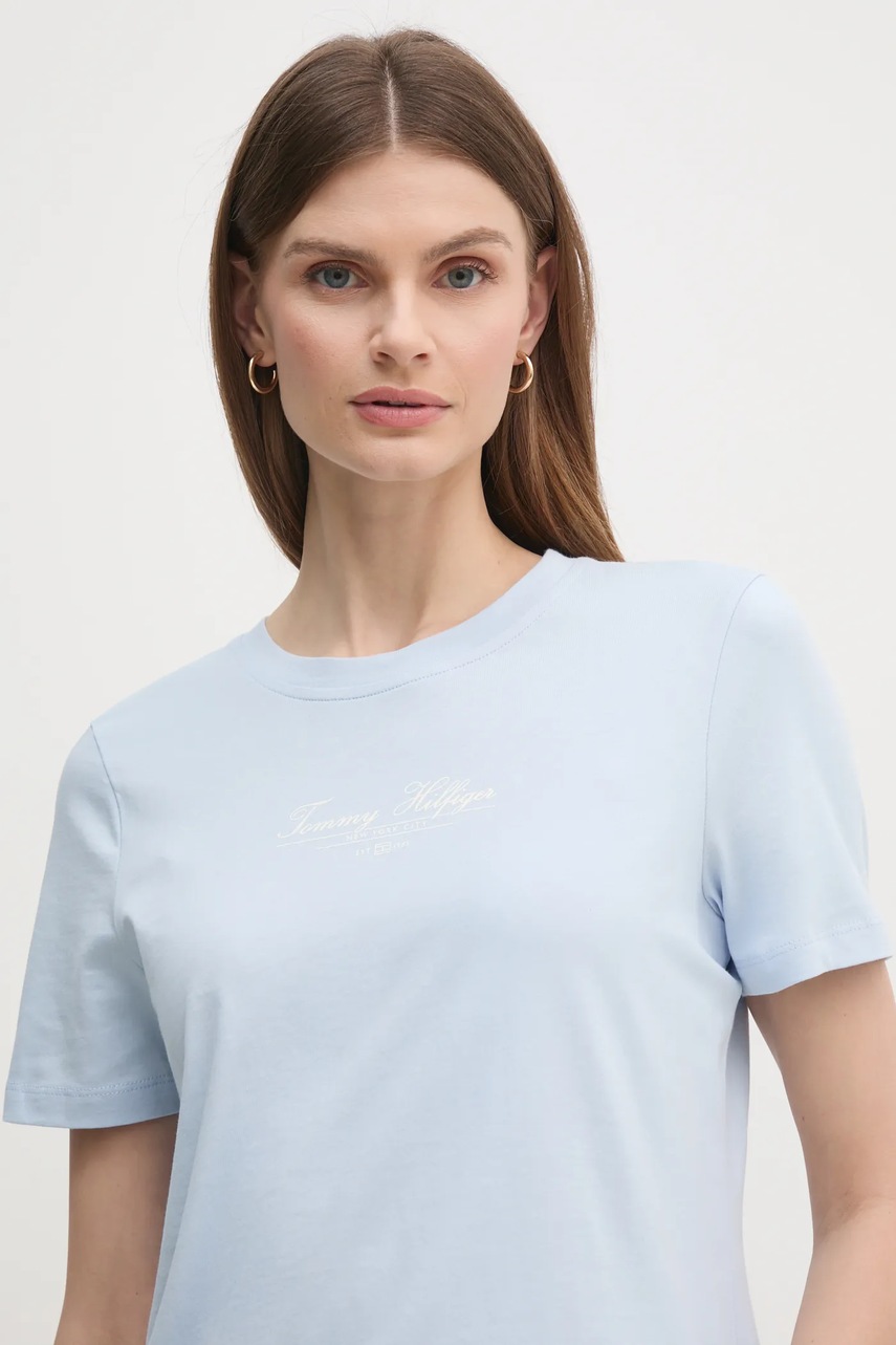 Βαμβακερό μπλουζάκι Tommy Hilfiger γυναικείο, χρώμα: μπλε, WW0WW45428 φωτογραφία