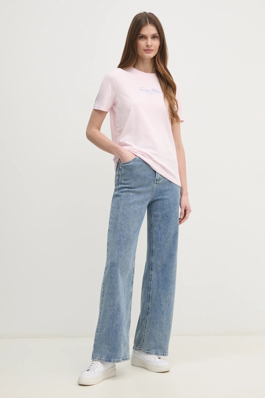 Хлопковая футболка Tommy Hilfiger женская цвет розовый WW0WW45428 Хлопковая футболка Tommy Hilfiger женская цвет розовый WW0WW45428