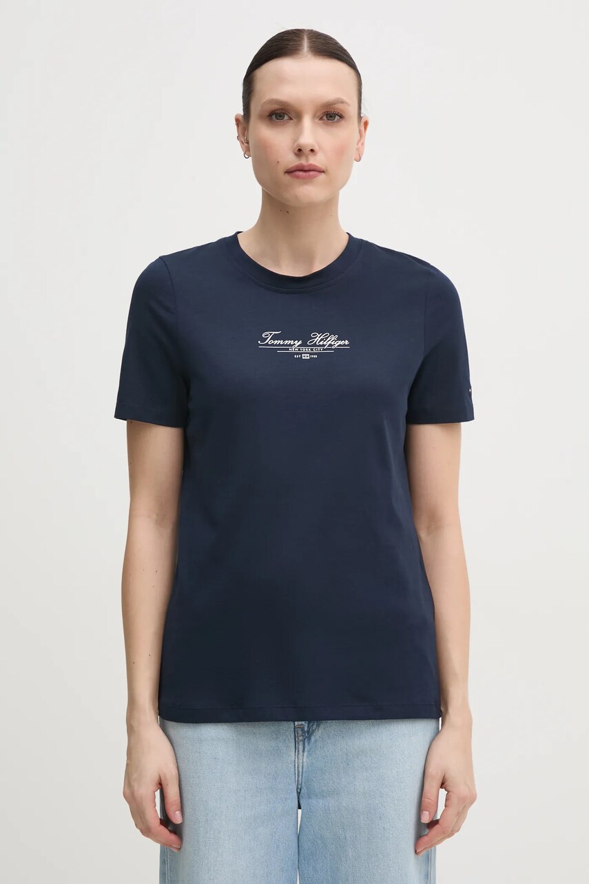 Levně Bavlněné tričko Tommy Hilfiger tmavomodrá barva, WW0WW45428
