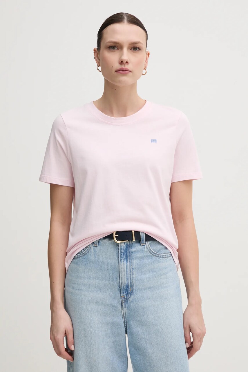 Levně Bavlněné tričko Tommy Hilfiger růžová barva, WW0WW45522