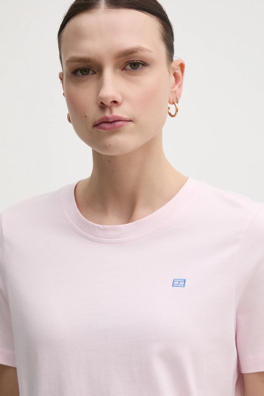 Хлопковая футболка Tommy Hilfiger женская цвет розовый WW0WW45522 Хлопковая футболка Tommy Hilfiger женская цвет розовый WW0WW45522