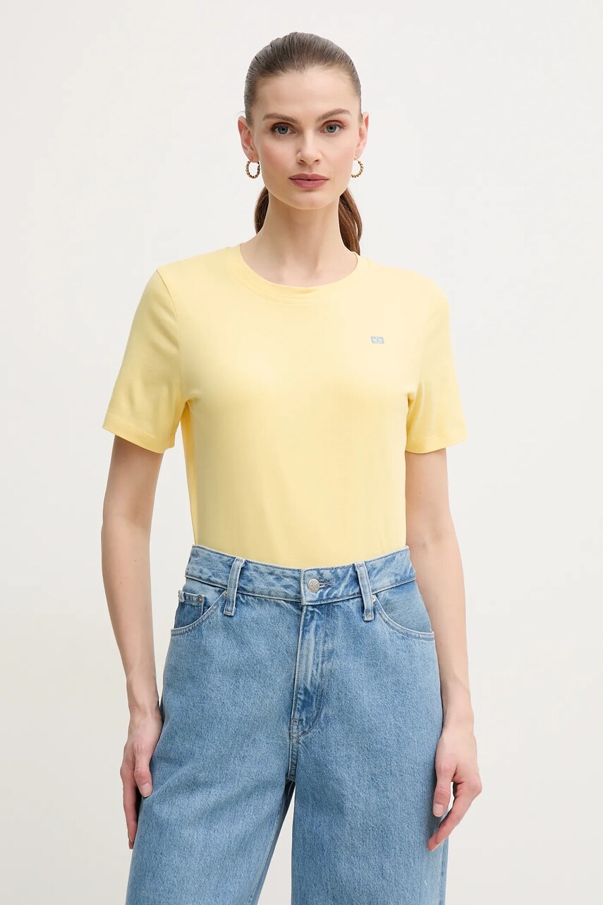 Levně Bavlněné tričko Tommy Hilfiger žlutá barva, WW0WW45522