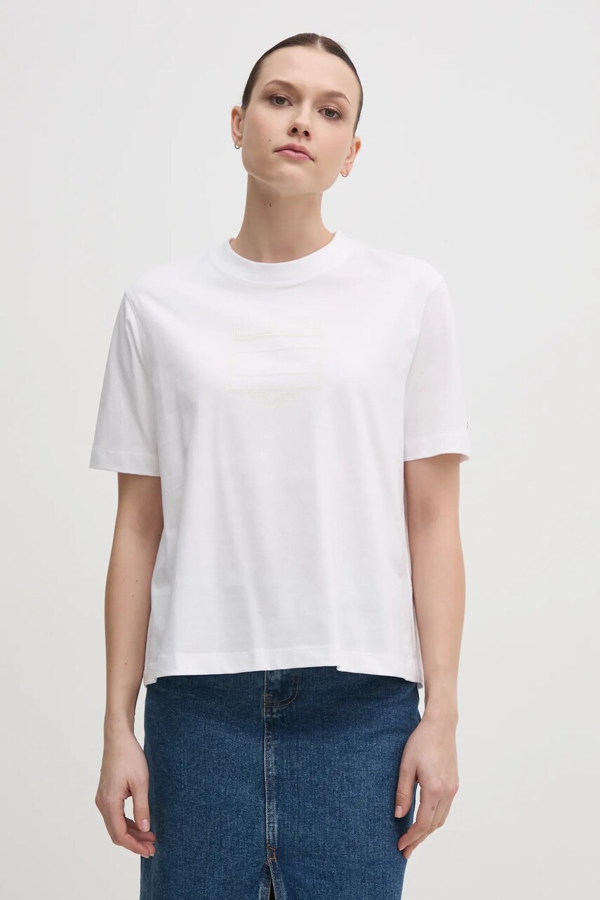 Levně Bavlněné tričko Tommy Hilfiger bílá barva, WW0WW45525