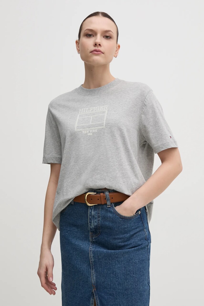 Levně Bavlněné tričko Tommy Hilfiger šedá barva, WW0WW45525
