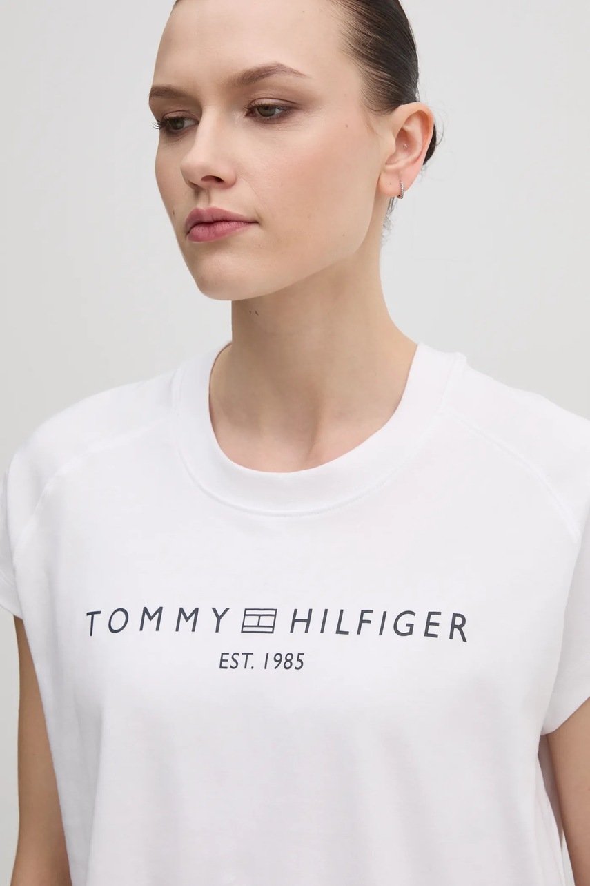 Βαμβακερό μπλουζάκι Tommy Hilfiger γυναικείο, χρώμα: άσπρο, WW0WW46113 φωτογραφία