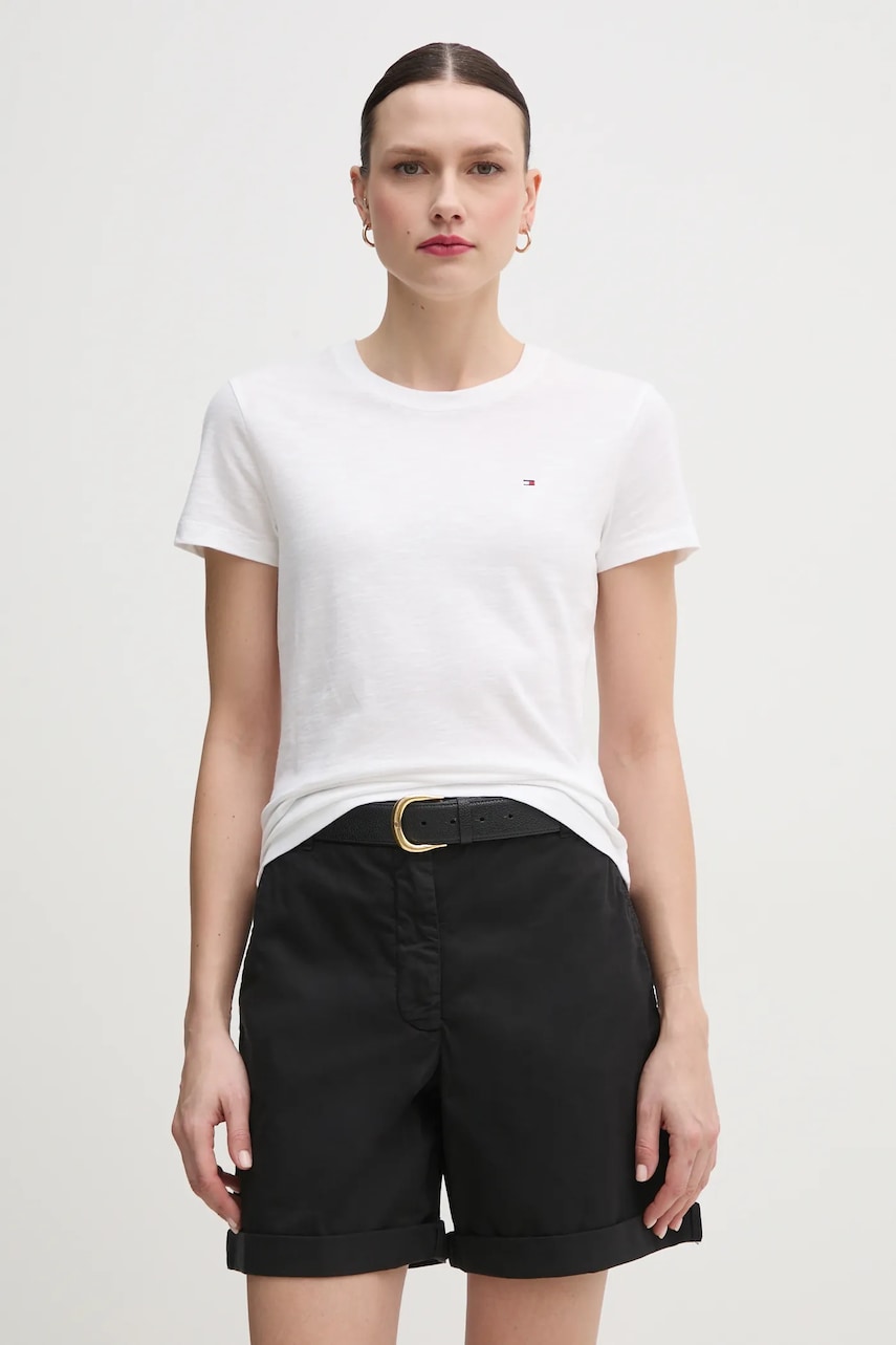 Levně Bavlněné tričko Tommy Hilfiger bílá barva, WW0WW44433