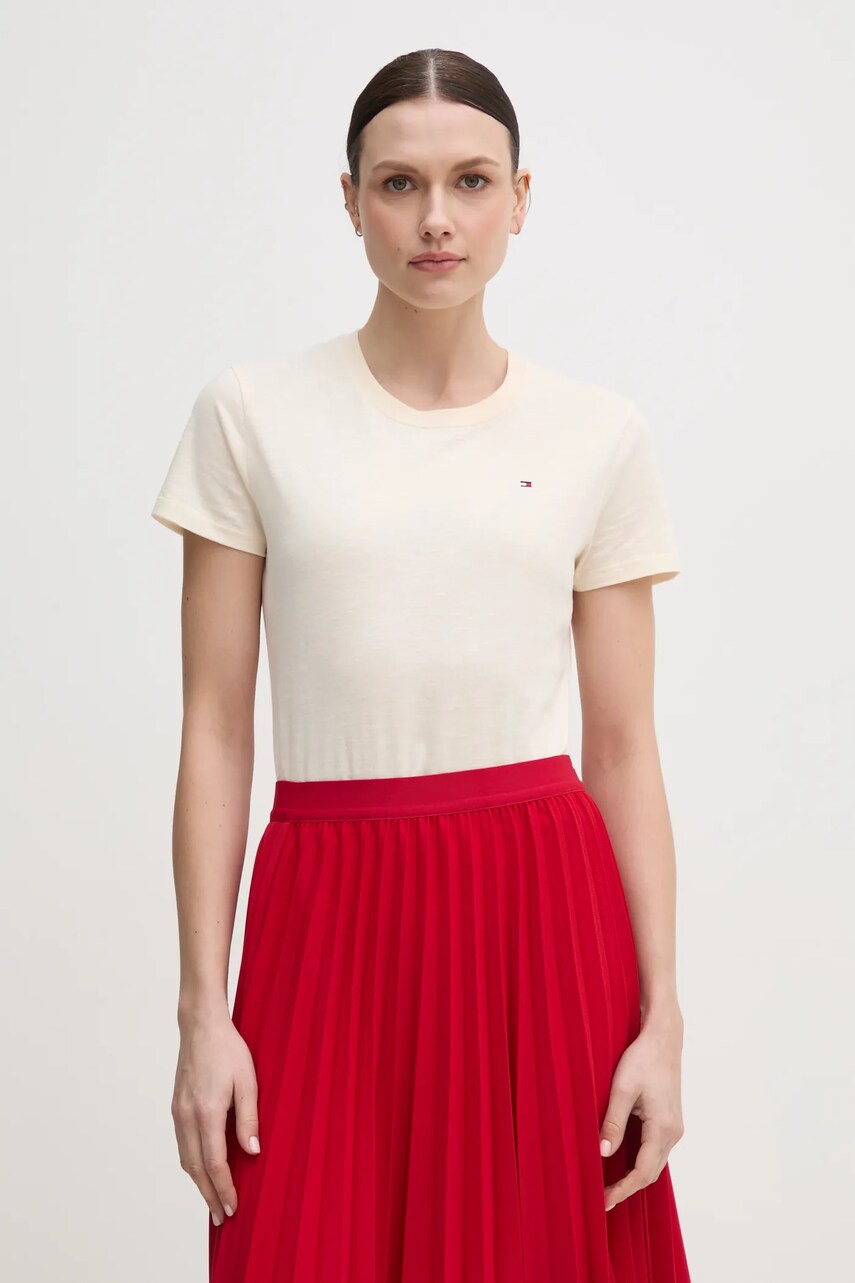 Levně Bavlněné tričko Tommy Hilfiger béžová barva, WW0WW44433