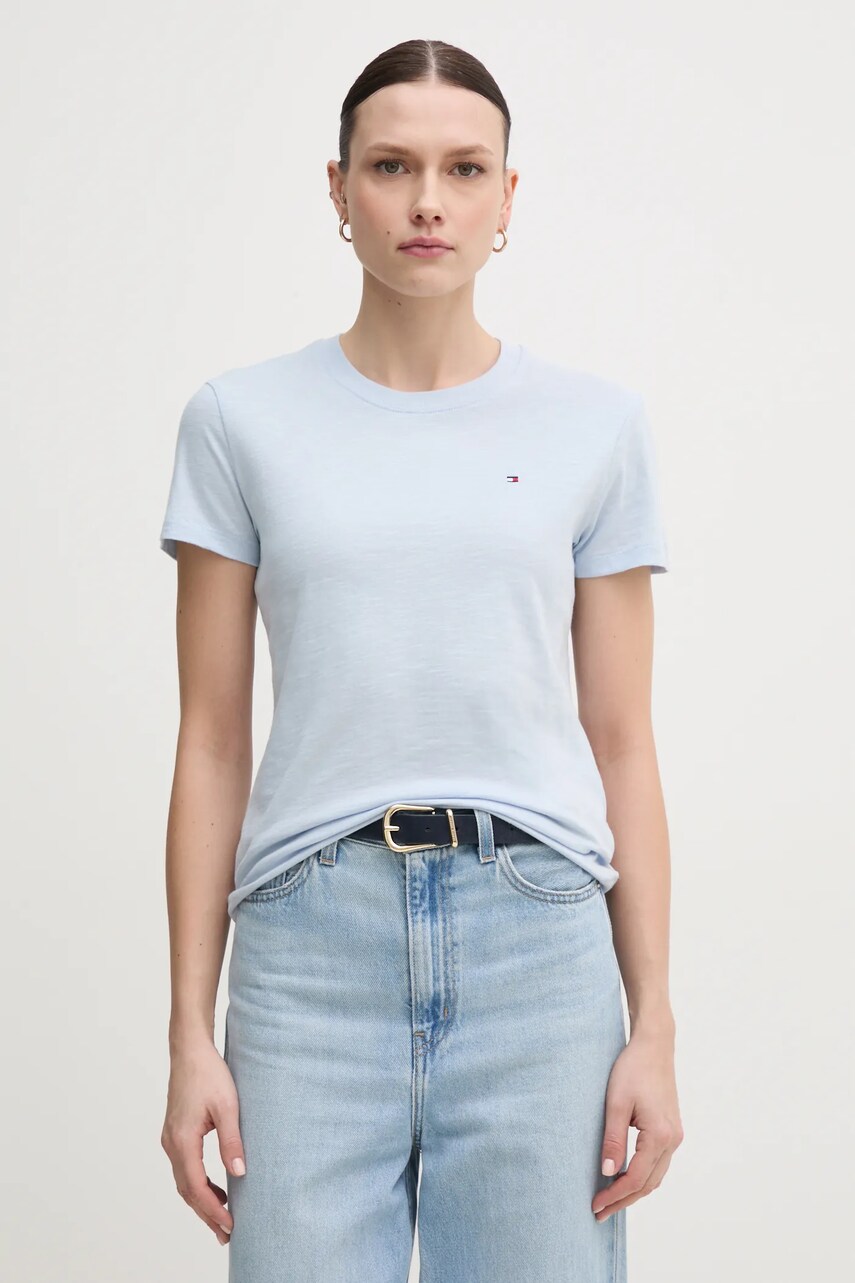 Levně Bavlněné tričko Tommy Hilfiger modrá barva, WW0WW44433