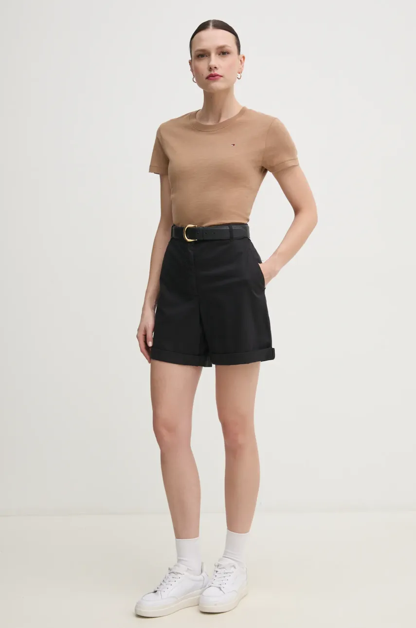 Хлопковая футболка Tommy Hilfiger женская цвет коричневый WW0WW44433 Хлопковая футболка Tommy Hilfiger женская цвет коричневый WW0WW44433