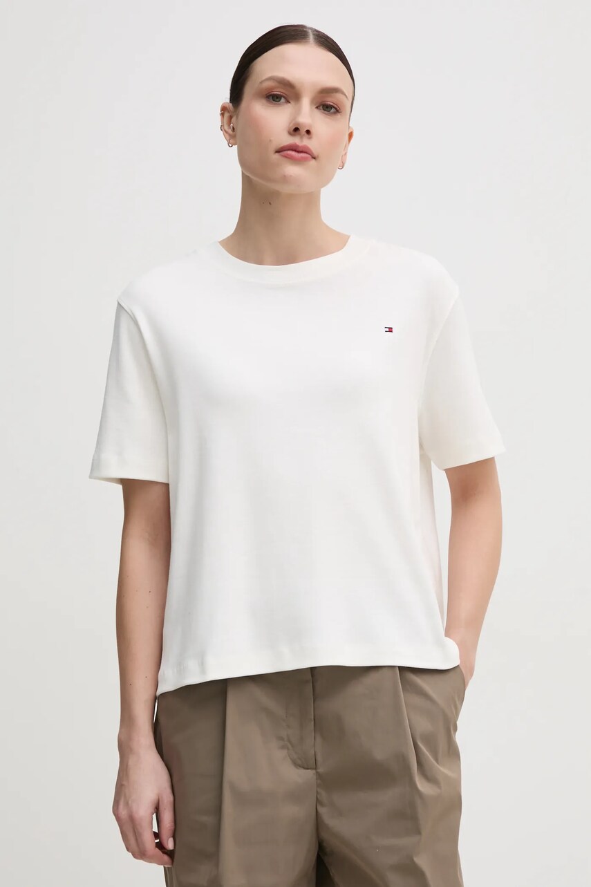 Levně Bavlněné tričko Tommy Hilfiger bílá barva, WW0WW46158
