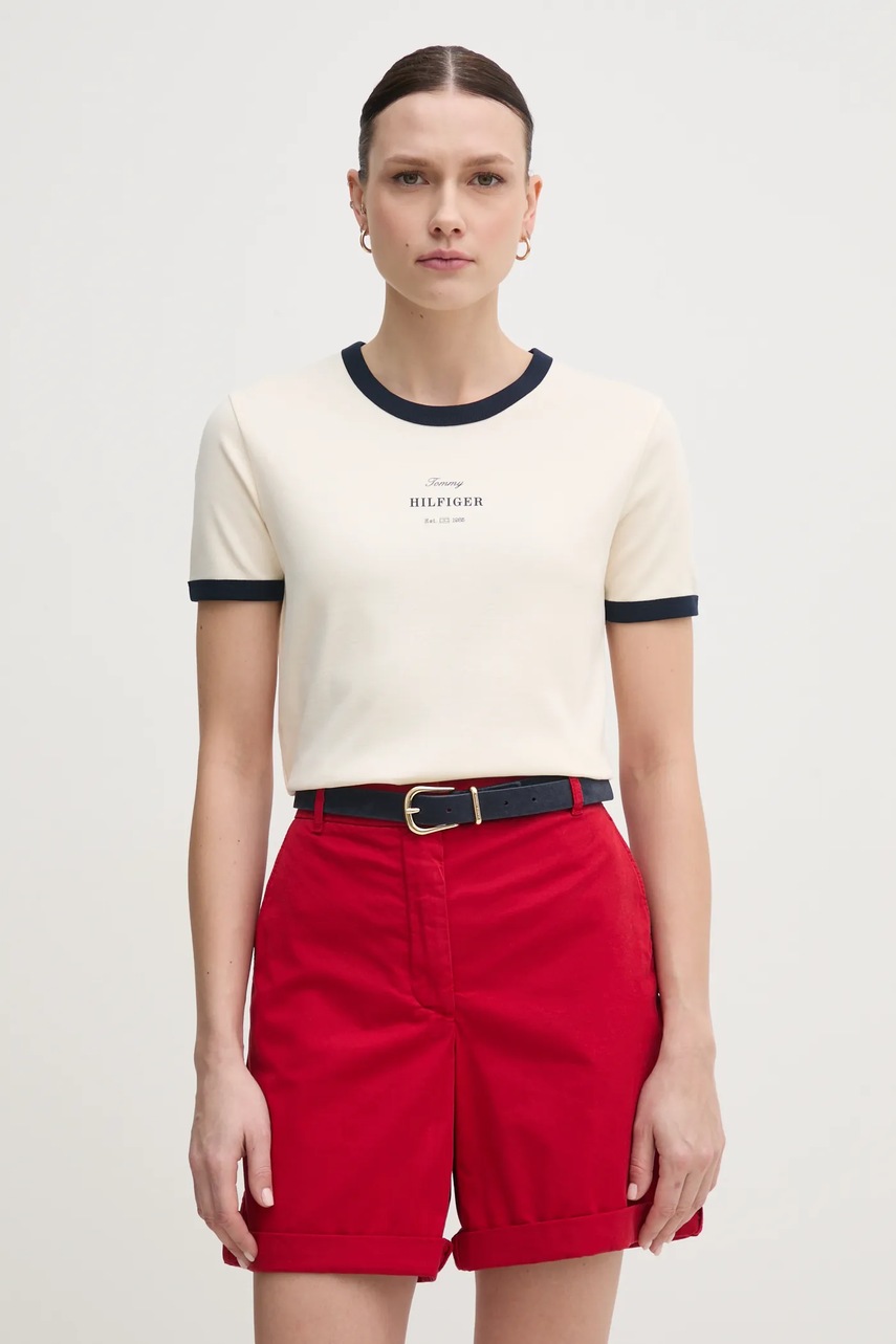 

Памучна тениска Tommy Hilfiger в бежово WW0WW44586, Бежов