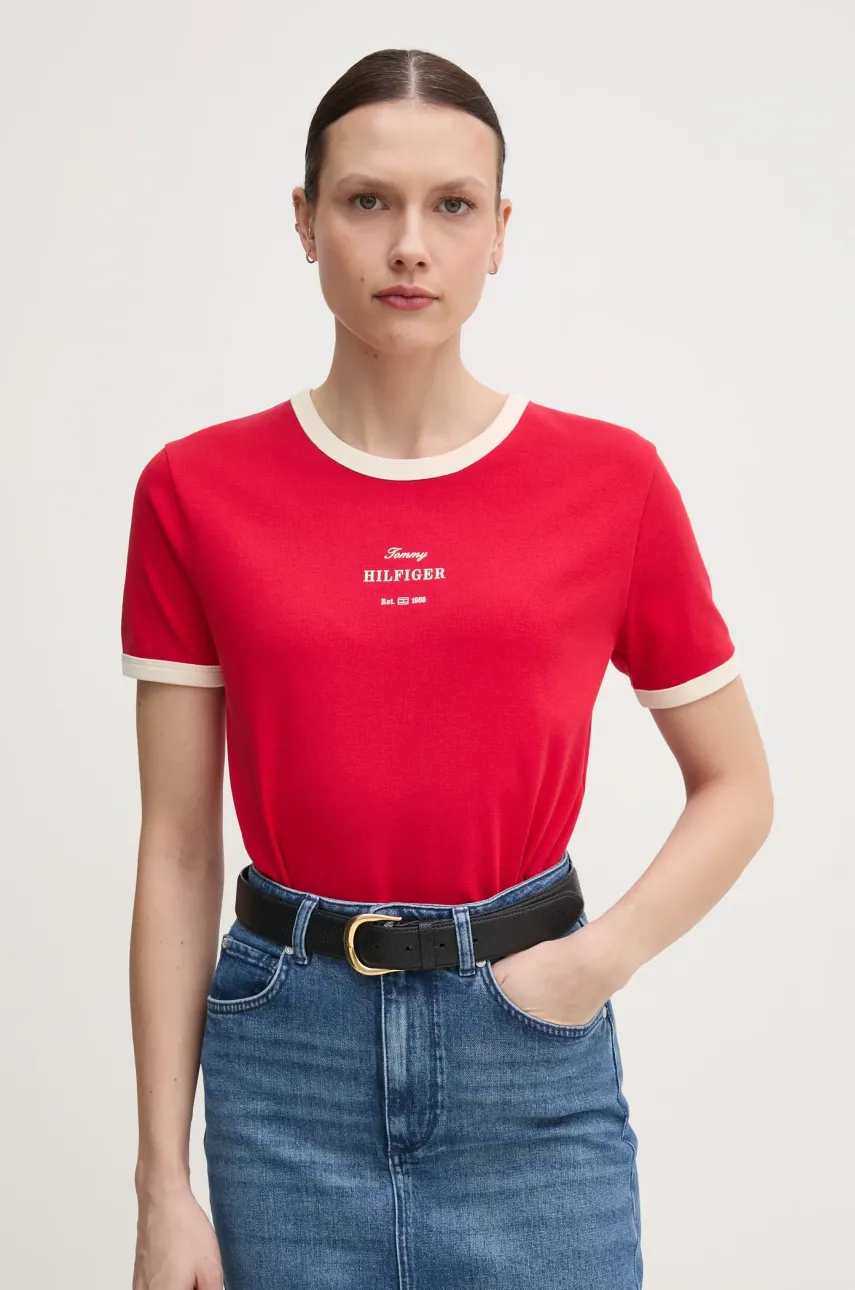 Bavlněné tričko Tommy Hilfiger červená barva, WW0WW44586