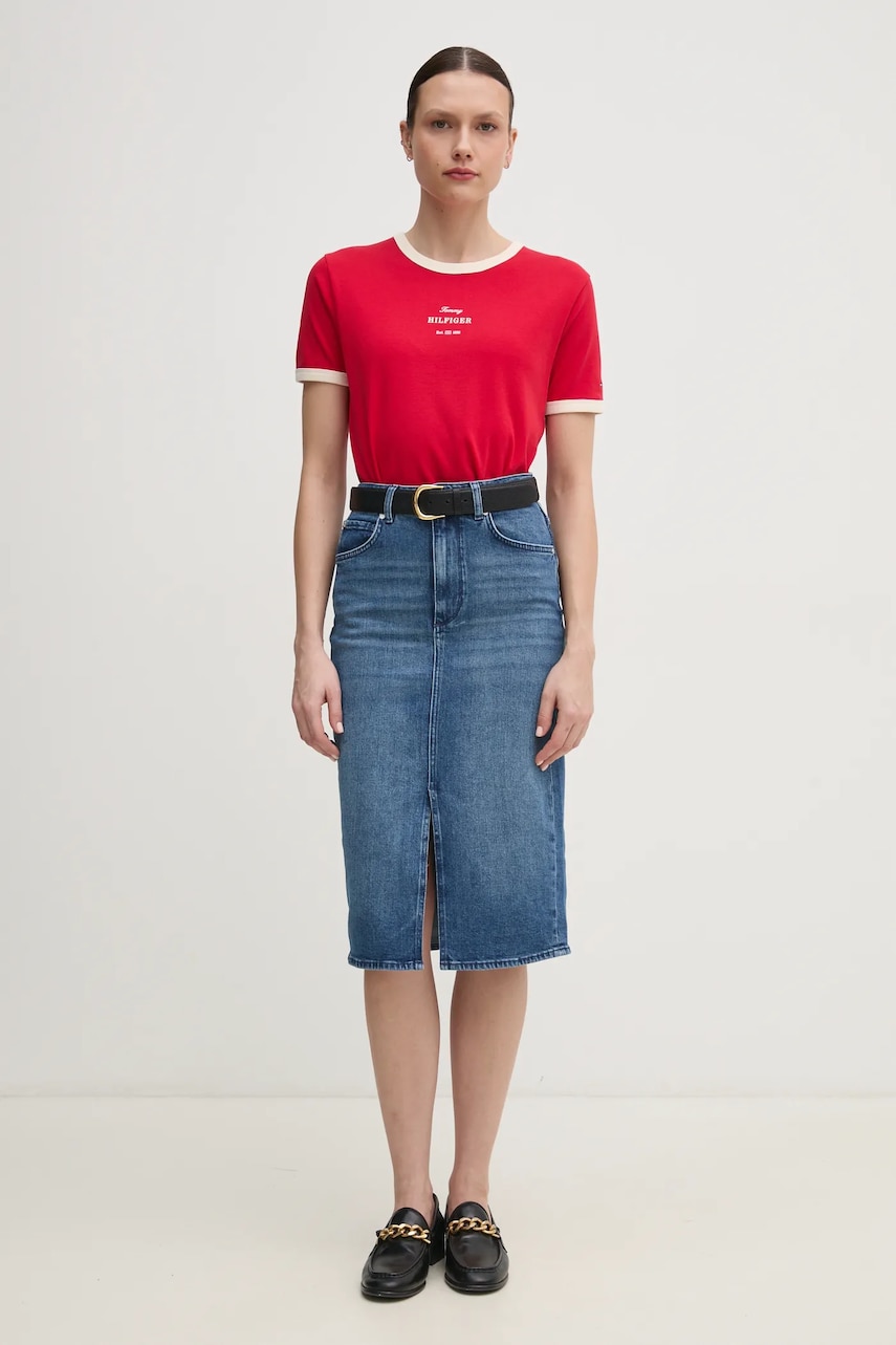 Хлопковая футболка Tommy Hilfiger женская цвет красный WW0WW44586 Хлопковая футболка Tommy Hilfiger женская цвет красный WW0WW44586