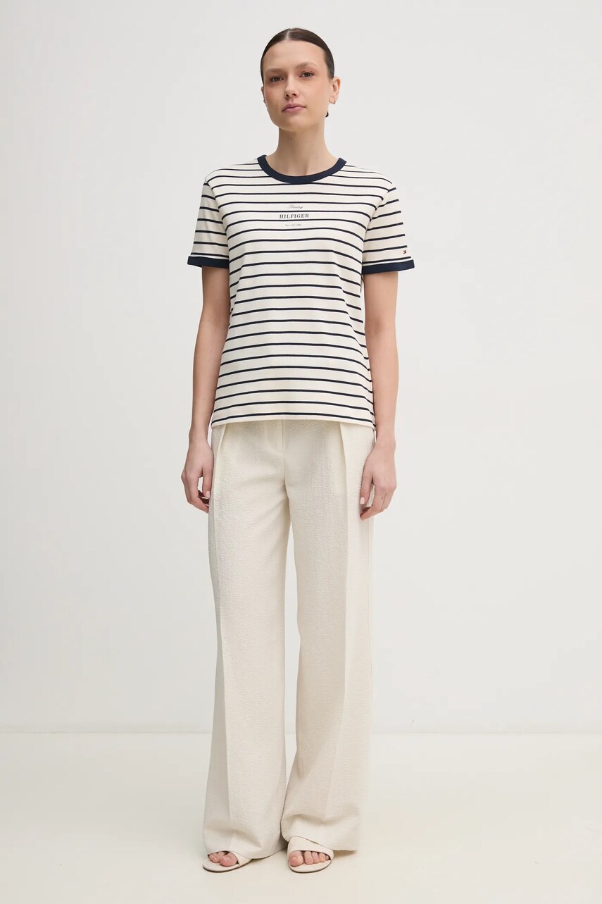 Хлопковая футболка Tommy Hilfiger женская цвет синий WW0WW44586 Хлопковая футболка Tommy Hilfiger женская цвет синий WW0WW44586