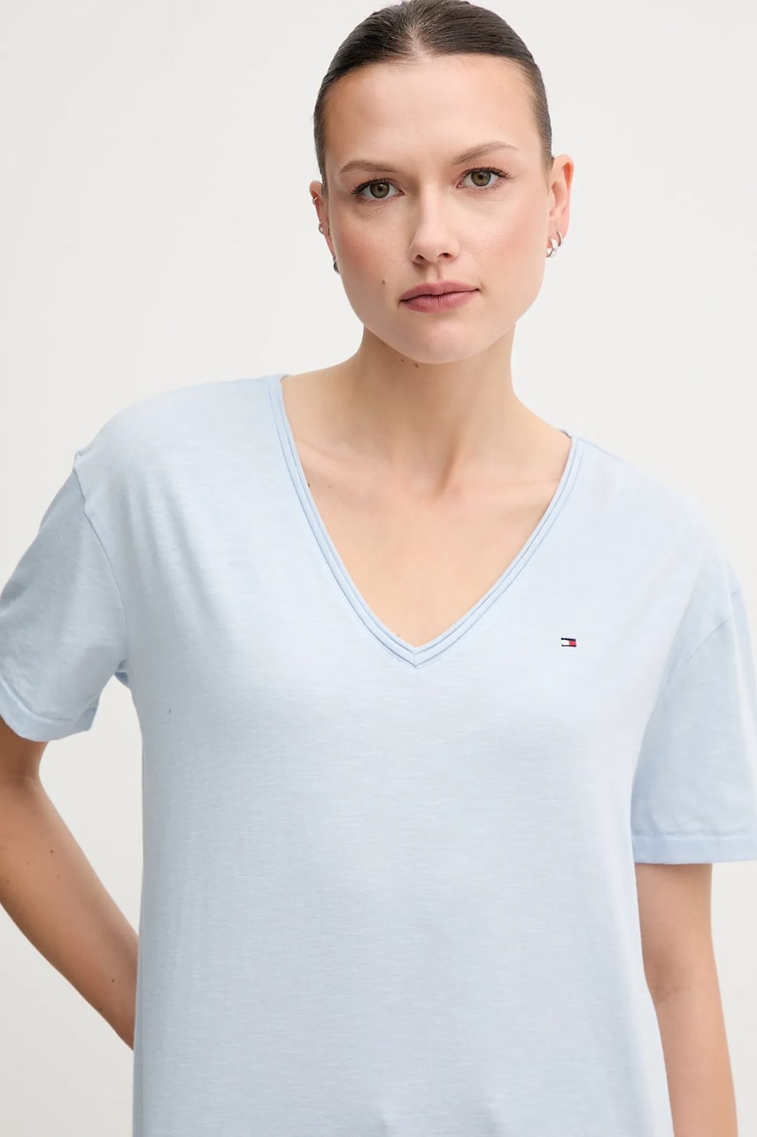 Levně Bavlněné tričko Tommy Hilfiger dámské, modrá barva, WW0WW43901
