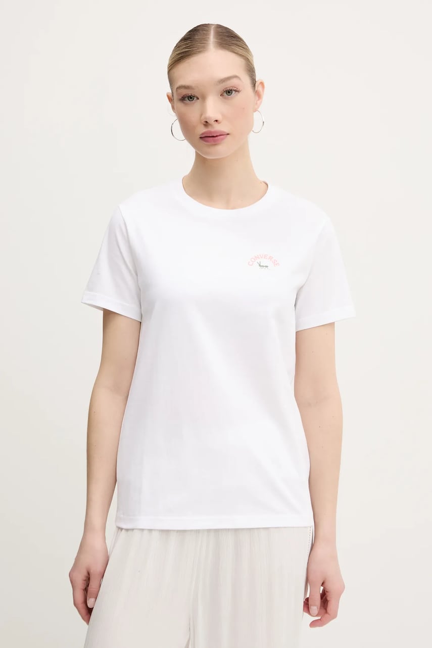 Converse tricou din bumbac femei, culoarea alb, 10027379-A01 Converse tricou din bumbac femei, culoarea alb, 10027379-A01