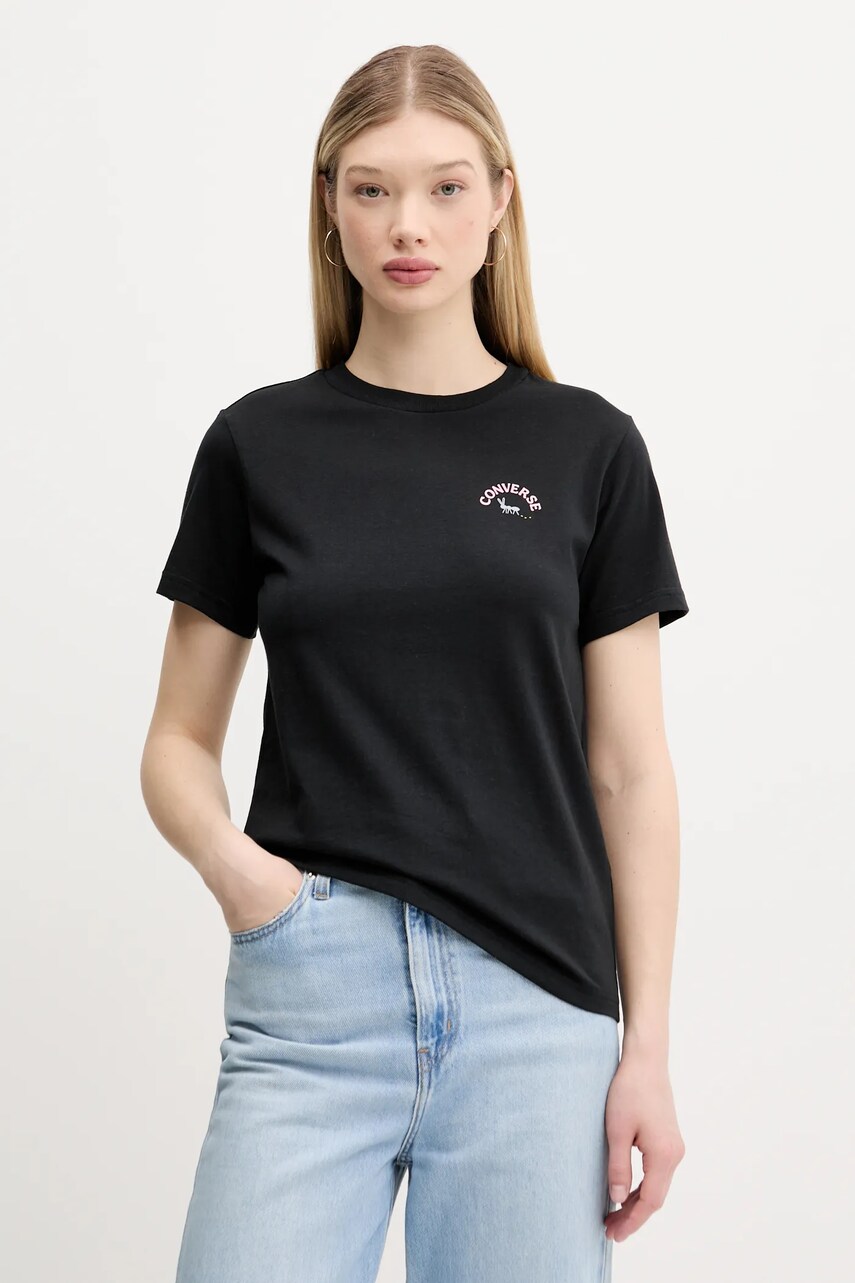Converse tricou din bumbac femei, culoarea negru, 10027379-A02