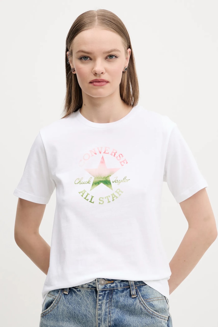 Converse tricou din bumbac femei, culoarea alb, 10027385-A01 Converse tricou din bumbac femei, culoarea alb, 10027385-A01