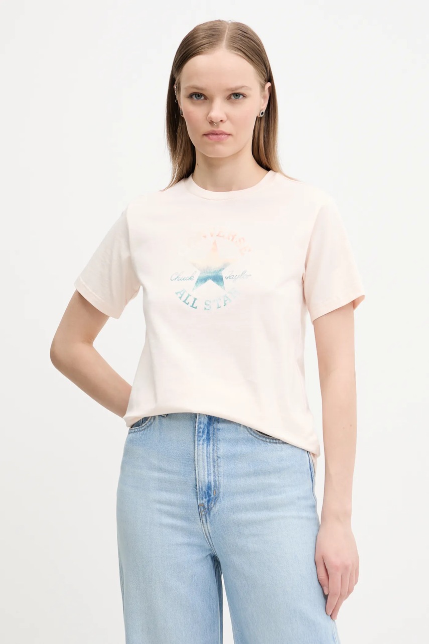 Converse tricou din bumbac femei, culoarea bej, 10027385-A03